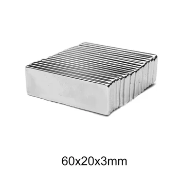 1 ~ 15ШТ квадратный мощный магнит 60x20x3 мм 60 мм X 20 мм N35 Сильные неодимовые магниты 60x20x3 мм Лист постоянного магнита 60*20*3 мм