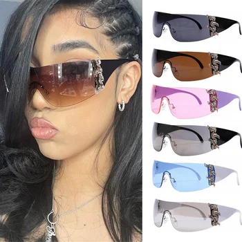 1p Модные солнцезащитные очки Y2K One Piece Diamond для женщин, панк-солнцезащитные очки 2000-х, очки UV400 оттенков, Велосипедные Очки для вождения.
