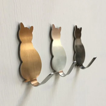 2 шт. Самоклеящиеся крючки, настенный держатель для ключей в форме милой кошки, Декоративная вешалка из нержавеющей стали, вешалка для ключей, крючки для домашнего декора