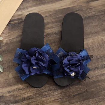 2023 Модные Летние женские пляжные сандалии в богемном стиле с цветочным рисунком, полосатые тапочки с бантиком, шлепанцы для женщин, Сандалии на платформе, Обувь Zapatos