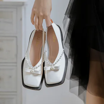 2023 новый модный бренд, разработанный для женщин с низкой обувью с квадратным носком, весенняя повседневная обувь Mary Jane, обувь большого размера 34-43