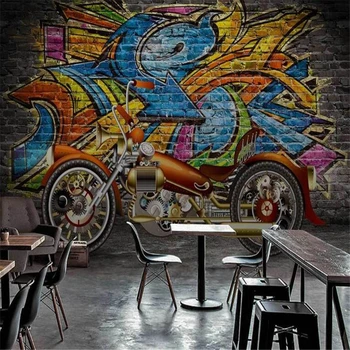 beibehang Пользовательские Фотообои 3D Гостиная Мода Мотоцикл Граффити Настенная Живопись papel de parede 3d para salamural