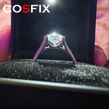 COSFIX 2-каратный муассанит, бриллиант Solitiare, обручальные кольца для женщин, 100% серебро 925 пробы, обручальное кольцо для новобрачных в оправе
