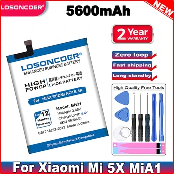 LOSONCOER 5600 мАч BN31 Аккумулятор для Xiaomi Mi 5X Mi5X/Redmi Note 5A 5A pro для Для Xiaomi Mi A1/Redmi Y1 Lite/S2