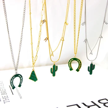 LUXUKISSKIDS Зеленая подвеска Collier для женщины, тройное ожерелье с кактусом, модные Товары, подарки для пары друзей, ожерелье-цепочка