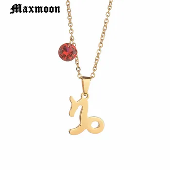 Maxmoon Высококачественное ожерелье из нержавеющей стали с цирконием Козерога, 12 Созвездий, Значимый подарок на день рождения для подруги