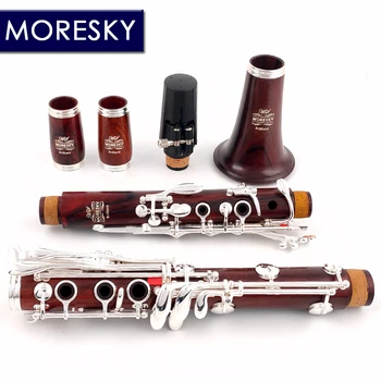 MORESKY · Профессиональный кларнет из блестящего дерева Cocobolo Bb, Посеребренные клавиши Sib Klarnet