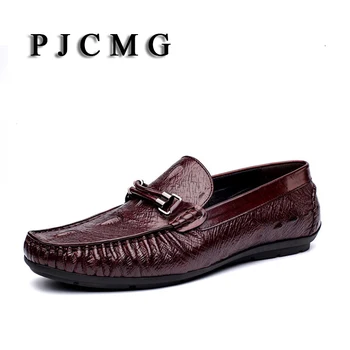 PJCMG Новые мужские повседневные мужские лоферы из натуральной кожи без застежки с крокодиловым дизайном, туфли на плоской подошве, Мягкие мокасины для социального вождения, Обувь