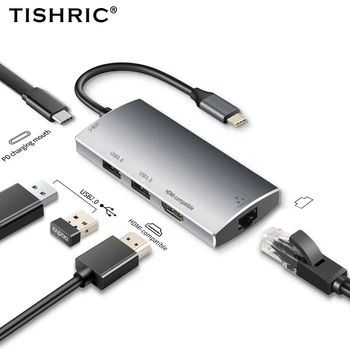 TISHRIC 5 в 1, Совместимый с Type C по HDMI/RJ45 100M/2-Портовый Многофункциональный Конвертер USB2.0/PD Power 4K USB-концентратор для MacBook Huawei