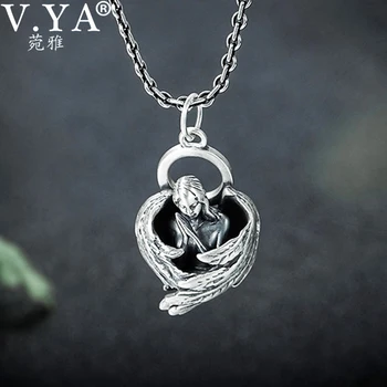 V.YA Стерлинговое серебро 925 пробы, винтажное тайское серебряное крыло из перьев, женское ожерелье, цепочка на ключицу, подвеска в виде Ангела для женщин, изысканные ювелирные изделия
