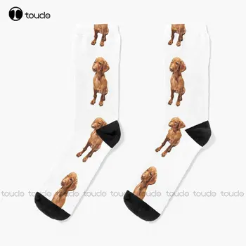 Vizsla Милые носки для щенков венгерской породы Vizsla, Черный бейсбол Носки с цифровой печатью 360 °, подарочная уличная одежда на заказ, Забавные носки в стиле Арт-арт