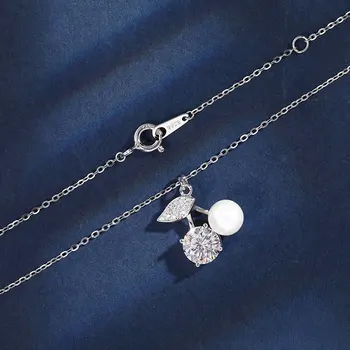 Блестящее ожерелье из муассанита из стерлингового серебра S925 Пробы, Маленькая подвеска из вишневого жемчуга, цепочка на шею, женская Простая цепочка для ключиц Xia