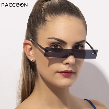 Винтажные солнцезащитные очки без оправы, маленькие прямоугольные солнцезащитные очки для женщин 2022, ретро Модный бренд, популярные узкие солнцезащитные очки в стиле стимпанк, индивидуальный оттенок