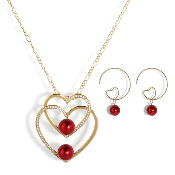 Гавайское ожерелье и серьги с перламутровым красным сердечком, ювелирные наборы, подарок на День матери, островные украшения
