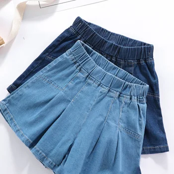 Джинсовые шорты для девочек, летняя новинка 2023 года, джинсовые хлопковые шорты с эластичной резинкой на талии, детские широкие шорты в корейском стиле