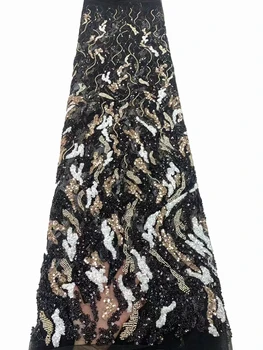 Европейское и американское роскошное кружево, перекрывающее блестки, вышивка из бисера, высококачественная женская ткань для платья чонсам, 5 ярдов