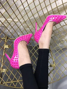 Женские банкетные туфли-лодочки из Искусственной кожи на высоком каблуке 8 см/10 см/12 см, женские модельные туфли на шпильке с острым носком, Женская обувь без застежки
