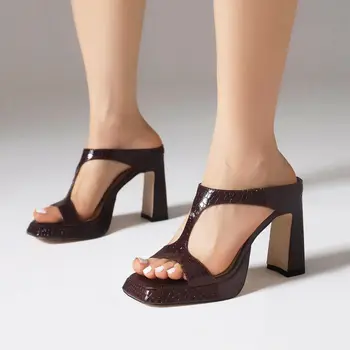 Женские босоножки большого размера, большие размеры, квадратный носок, толстый каблук, сандалии на толстой подошве с минималистичным дизайном