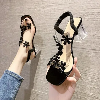 Женские босоножки, летняя обувь 2023, туфли на высоком каблуке, модные прозрачные вечерние босоножки с открытым носком
