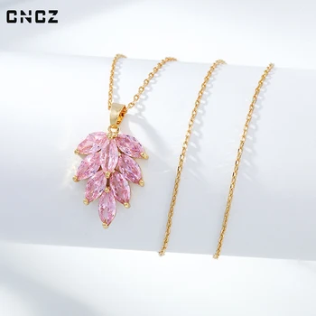 Женское ожерелье с розовыми лепестками, золотая цепочка с множеством стеклянных стразов, ювелирные изделия CNCZ, подарок для вечеринки, красивая шикарная подвеска в стиле поп