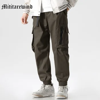 Зимние теплые мужские брюки-карго в стиле хип-хоп Big Porkets с буквенным принтом, уличная одежда с завязками на щиколотках, повседневные свободные брюки High Street