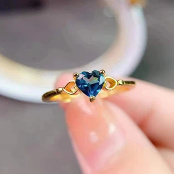 Классическое серебряное кольцо с драгоценным камнем в виде сердца для помолвки 5 мм 100% Натуральный Лондонский Голубой Топаз Кольцо из серебра 925 пробы Ювелирные изделия с топазом
