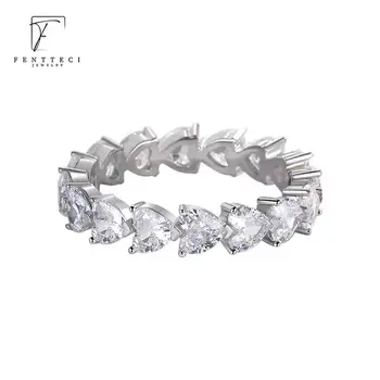Кольцо FENTTECI из стерлингового Серебра 925 Пробы с полным бриллиантом в форме сердца Fashion Paramount Zircon Love Свадебный набор Обручальных колец