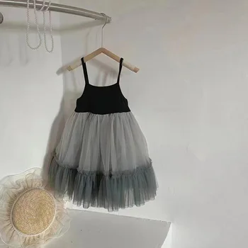 Корейское детское новое летнее платье для девочек с газовыми лямками, модные платья принцесс, одежда для маленьких девочек без рукавов