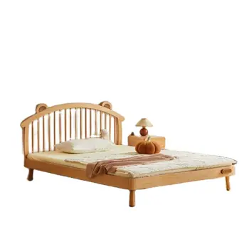 * Кровать из массива дерева для мальчиков и девочек, Дубовая кровать с вертикальной перекладиной, Современная минималистичная кровать-медведь, спальня с односпальной кроватью
