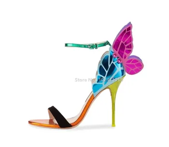 Летние сандалии с ремешком на щиколотке 2023 года для женщин, разноцветная обувь, Новый дизайн, крылья бабочки, женская обувь, ремешок с пряжкой, высокие каблуки