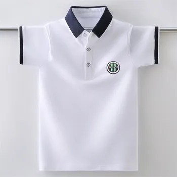 Летняя рубашка поло для мальчиков 2023 года, роскошный вышитый хлопковый воротник с лацканами, топы с короткими рукавами, хлопковая футболка для детей