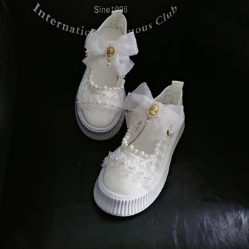 Маленькие белые туфли из сетчатого кружева, новые летние универсальные тонкие туфли с жемчужным вырезом