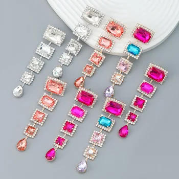 Многоцветные эффектные роскошные серьги с кристаллами цвета фуксии для женщин, корейские модные аксессуары цвета фуксии
