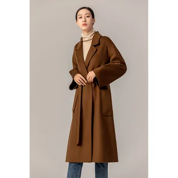 Модное женское двустороннее кашемировое пальто, женские роскошные шерстяные пальто средней длины D02
