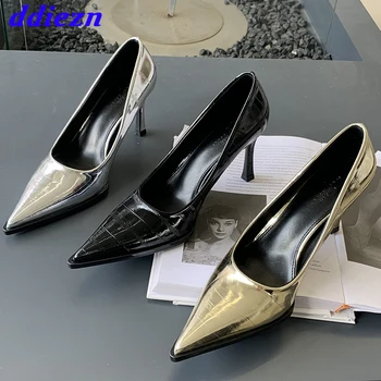 Модные женские туфли на тонких высоких каблуках 2023, роскошные дизайнерские туфли-лодочки на шпильках с острым носком, женские слайды