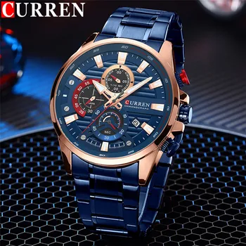 Мужские наручные часы CURREN с водонепроницаемым хронографом, мужские часы в стиле милитари, лучший бренд класса Люкс, золотые, синие, спортивные мужские часы из нержавеющей стали 8415