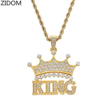 Мужские ожерелья с подвеской в стиле хип-хоп Iced out king of crown, украшенные льдом, AAA, циркон, модные мужские подвески в стиле хип-хоп, ожерелье, ювелирные украшения, подарки