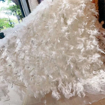 Новейшая кружевная ткань из белых африканских перьев, высококачественная вышивка пайетками, Нигерийское тюлевое кружево для свадебной вечеринки, длинное платье HX