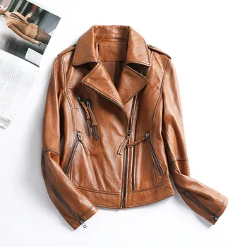 Новые осенние куртки из натуральной кожи, женская модная Уличная Женская кожаная куртка, повседневная теплая верхняя одежда на молнии CL4015
