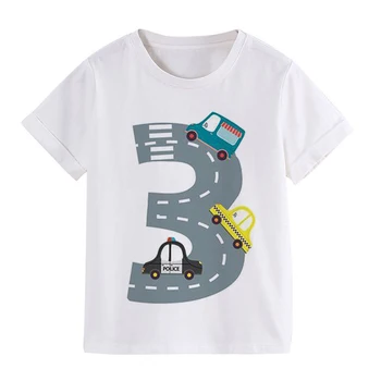 Новый стиль, футболка с принтом разных автомобилей для мальчиков на день рождения от 1 до 12 лет, футболка с пользовательским именем, детская праздничная рубашка для девочек, подарок