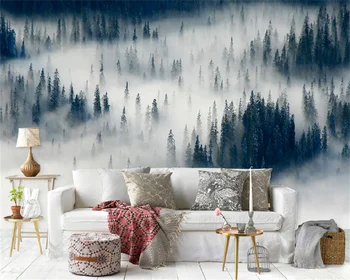 Обои на заказ современный минималистичный скандинавский небольшой свежий туманный лесной пейзаж гостиная спальня диван фон настенная роспись behang