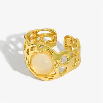 Открывающее кольцо с геометрическим рисунком из белого агата серебристого цвета, изменяемое по размеру Для женщин