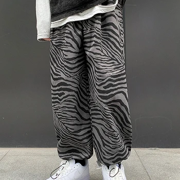 Повседневные брюки с рисунком зебры, мужские весенне-осенние Новые Стильные Корейские свободные брюки с девятью точками, повседневные брюки в стиле хип-хоп A49