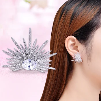 подлинный Люксовый бренд real jewels Японской и корейской веерообразной серебряной иглы 925 пробы простого темпераментного цвета С Циркониевыми Серьгами femal