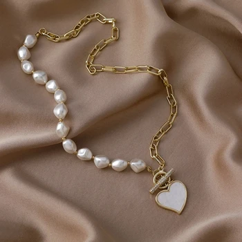 Роскошное колье с жемчугом в стиле барокко, асимметричное ожерелье с подвеской в виде сердца, женское ожерелье, подарки для вечеринок, ювелирные изделия