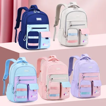 Рюкзак большой емкости для девочек, сумка для школьных книг с защитой позвоночника для учащихся начальной и средней школы