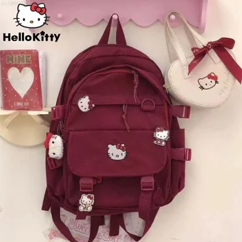 Рюкзаки Sanrio Hello Kitty Sweet с мультяшными наклейками Женская сумка Y2k, нейлоновая сумка через плечо большой емкости, винтажные Корейские школьные сумки