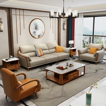 Современный китайский кожаный диван, первый слой кожи черного дерева, итальянский роскошный диван