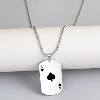 Счастливый туз пик, Сердце, мужское ожерелье из нержавеющей стали, покерный кулон для мужчин, игральные карты Casino Fortune, прямая поставка