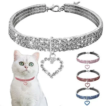 Трехрядное эластичное Ожерелье со Стразами для домашних животных Цепочка с подвеской для кошек Ошейник для собак Ювелирные Изделия для маленьких Собак Аксессуары